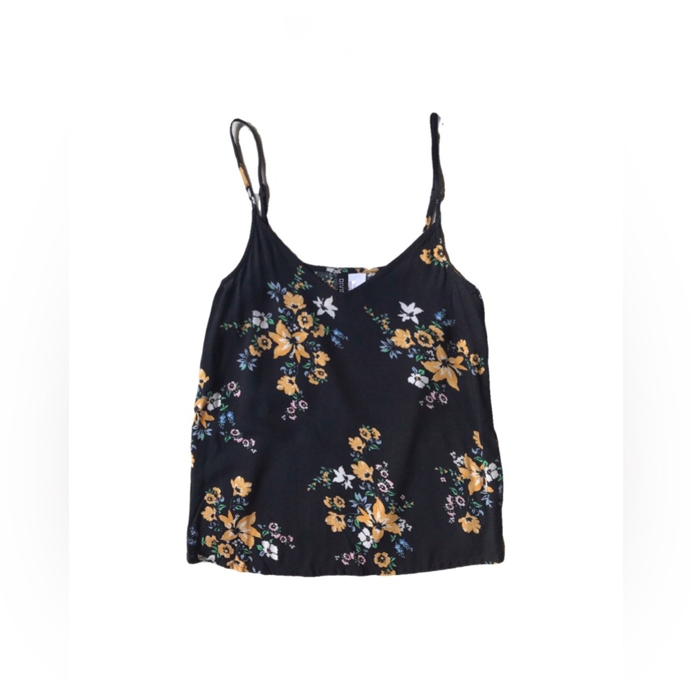 Black and Yellow Floral Women's Tank Top - S (size 2)